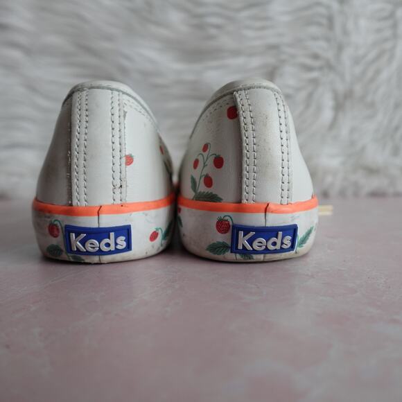 Keds x Rifle Paper Co. Kickstart Leather White Red Strawberry Low Top Sneakers - Picture 6 of 15